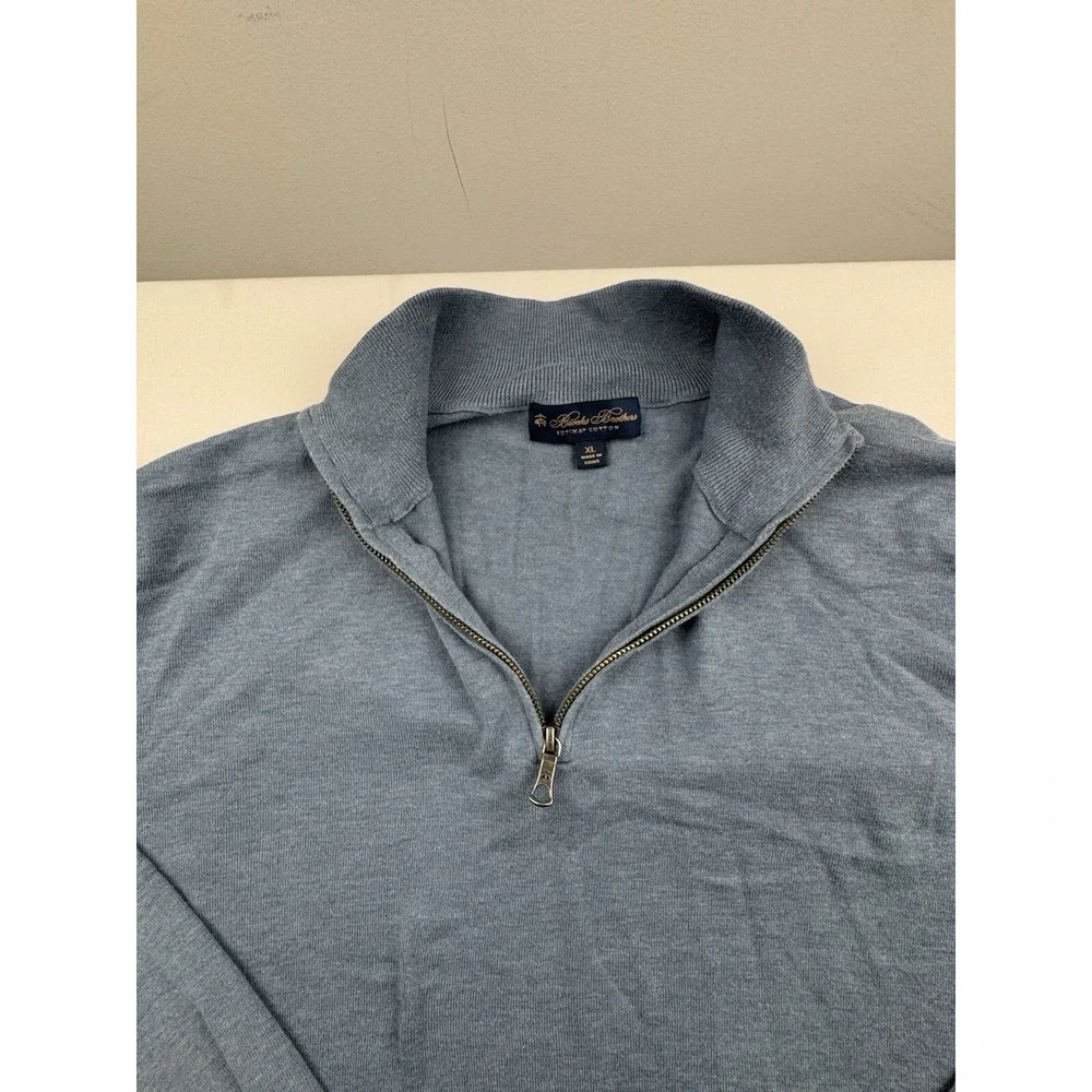 Brooks Brothers Sweater Mens Extra Large Blue Pullover Quarter Zip Supima Cotton